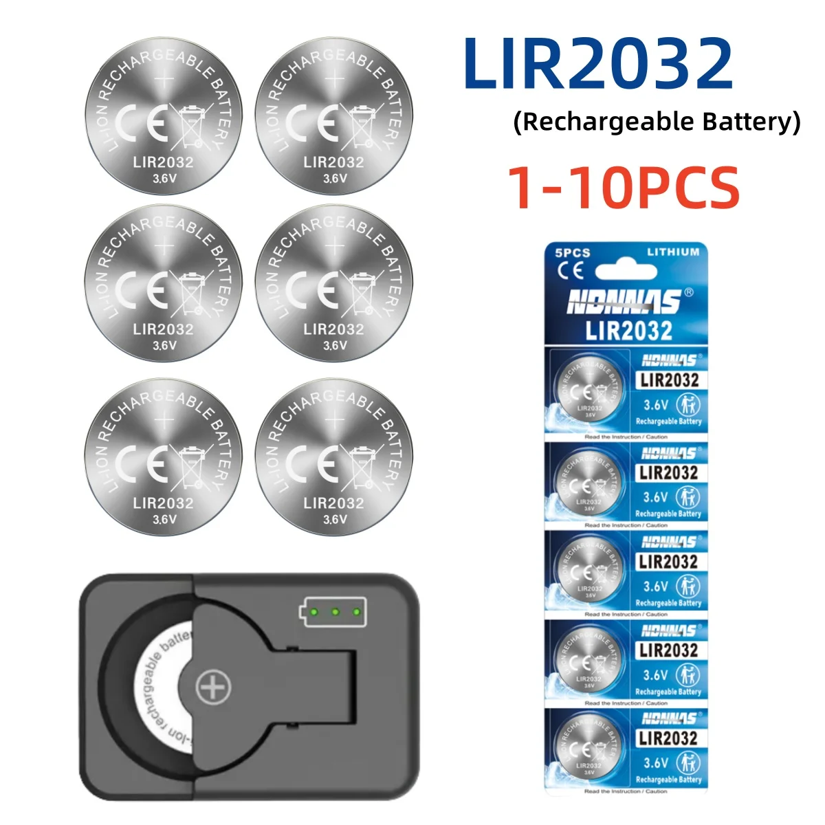 1-10PCSLIR2032ButtonBattery20323.6VRechargeableBatteryLithiumCellCoinBatteriesforCarKeyswithcharge
