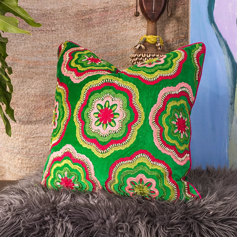 Leopard Embroidery Pillows Luxury Green Velvet Cushion Case Modern Soft Decorative Pillow Cover For Sofa Chair Home Decorations