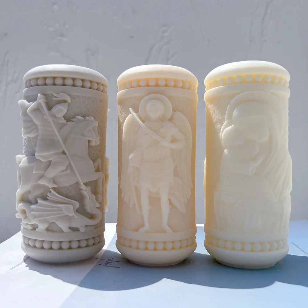 

Six Designs Catholic Statue Pillar Candle Mould Sculpture Soy Wax Home Decor Figure Home Art Saint Candle Silicone Mold