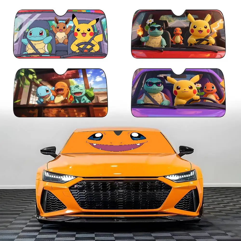 Anime Cute P-Pokemons Kawaii Car SunShade Car Sunshade Covers Cover Universal Windscreen Folding Visor
