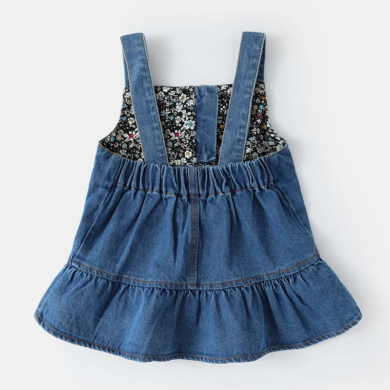 1-4Y Elegant Baby Girls Autumn Strap Dress Fashion Children Clothing Baby Denim Suspender Sleeveless Dress With Pocket