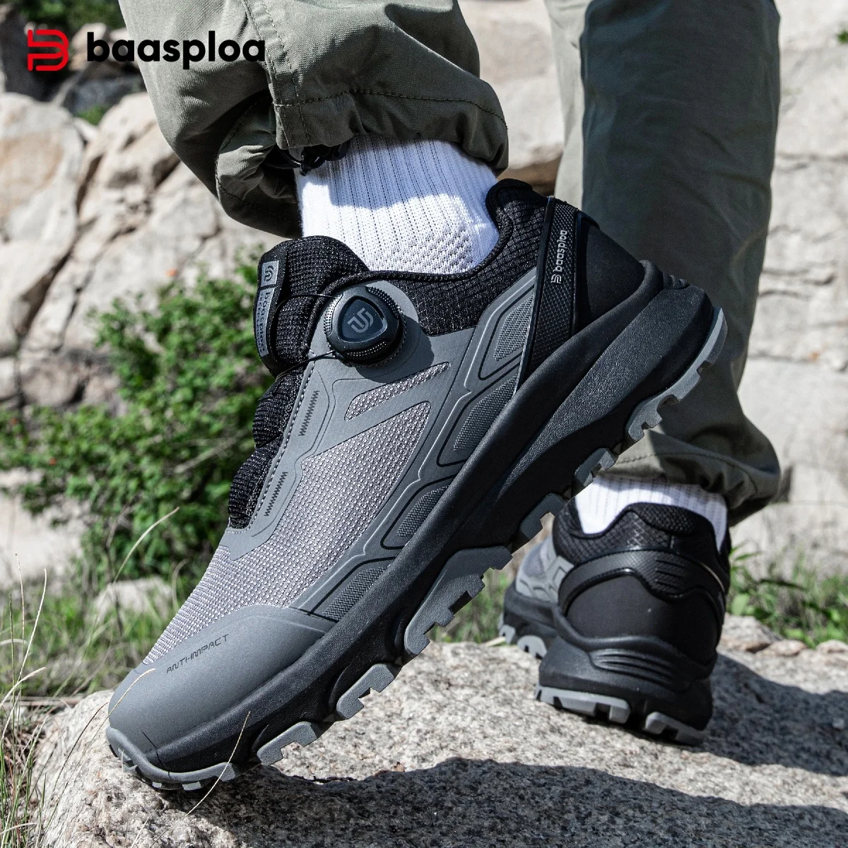 Baasploa Men Hiking Outdoor Sneakers New High Quality Trekking Climbing Shoes Male Rotating Button Luxury Designer Outdoor Shoes