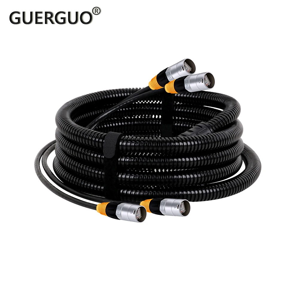 UTP Cat5/Cat6 2 RJ45 to 2 RJ45 EtherCON Connector 2 Channel Stage Ethernet Extension Cable with Waterproof Corrugated Tube Hose