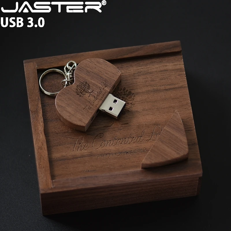 

Высокоскоростной 3,0 деревянный флэш-накопитель JASTER в форме сердца USB + коробка 128 ГБ, бесплатный индивидуальный логотип, карта памяти для фотосъемки, свадьбы, U-диск