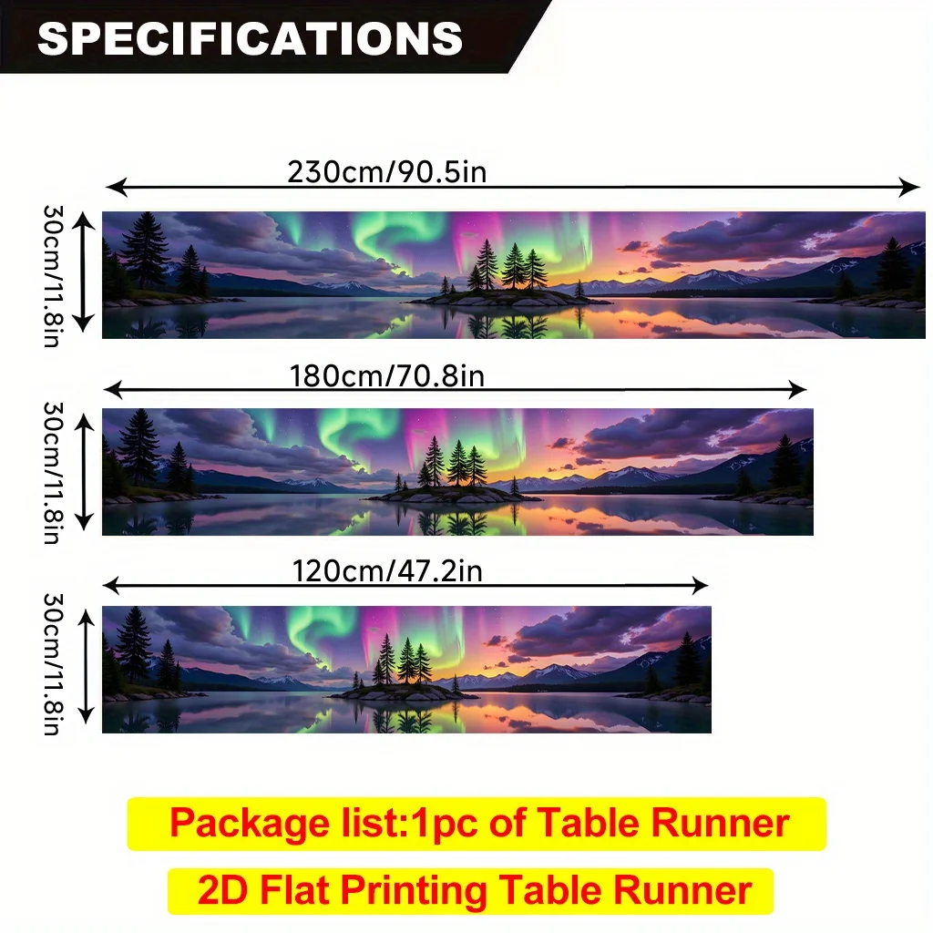 Vibrant Northern Lights Aurora Lake Table Runner - Stunning Nature Landscape Motif Decoration for Holiday Dining Home Party