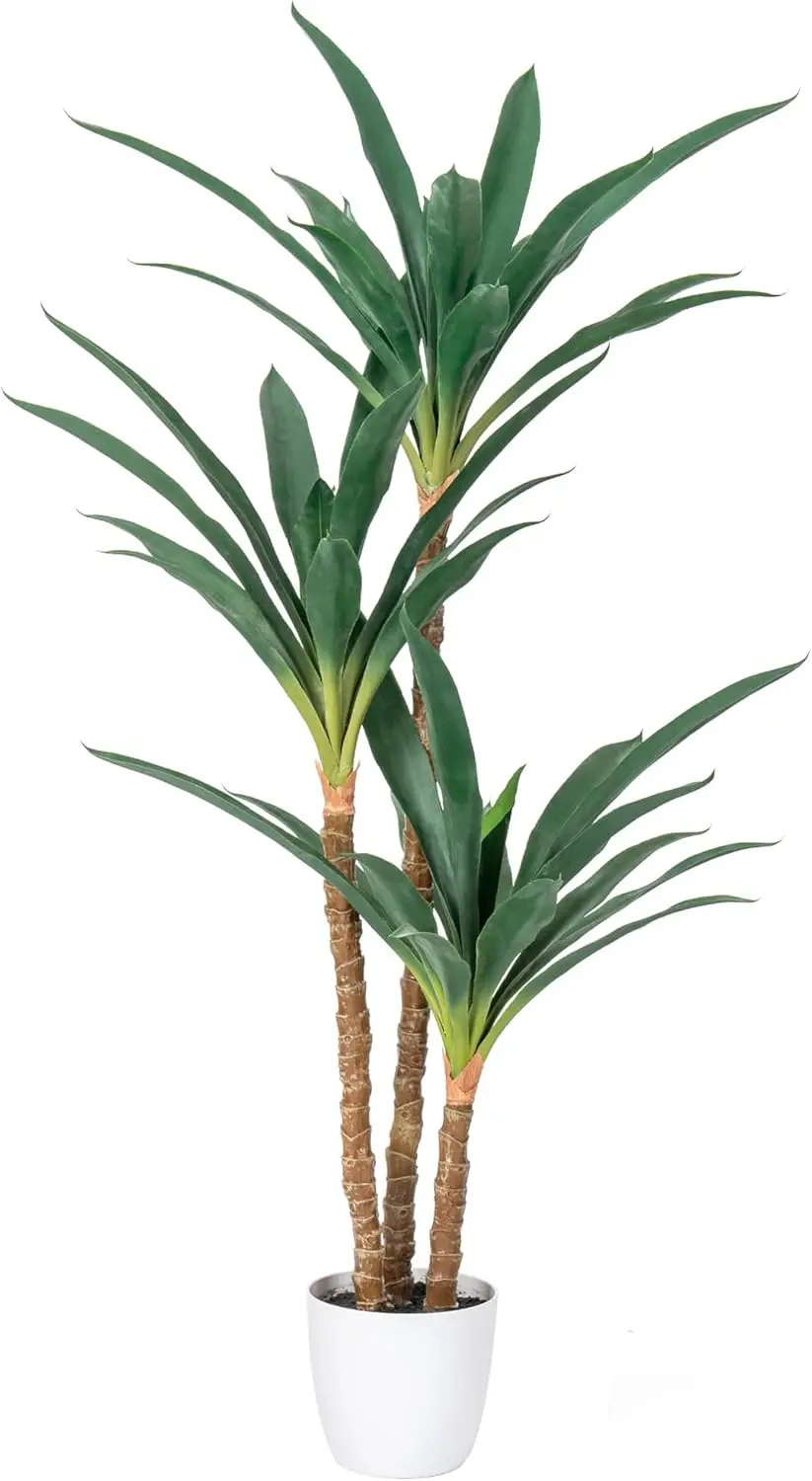 شجرة الصبار الصناعية بطول 4.7 قدم - نبات صناعي مع 3 رؤوس في وعاء بلاستيكي للديكور الداخلي/الخارجي وهدية الانتقال لمنزل جديد