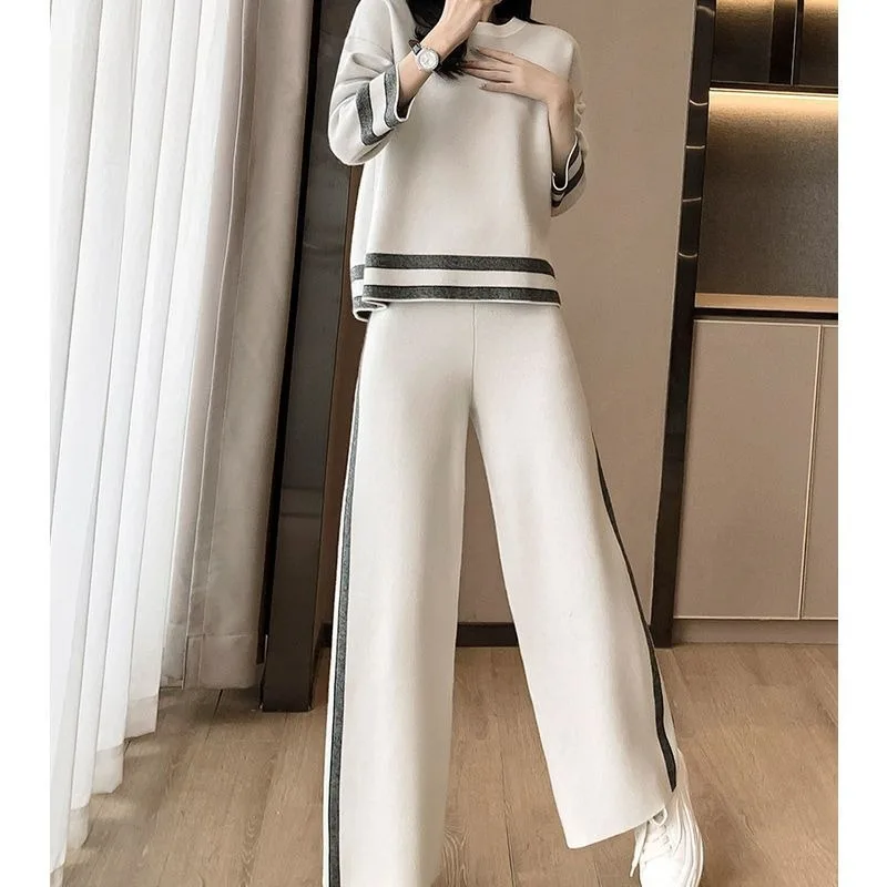 Women\'s Casual Pants Suit Sportswear Fashion Round Neck Long-sleeved Pullover Sweatshirt Loose Wide-leg Trousers 2pcs Track Suit