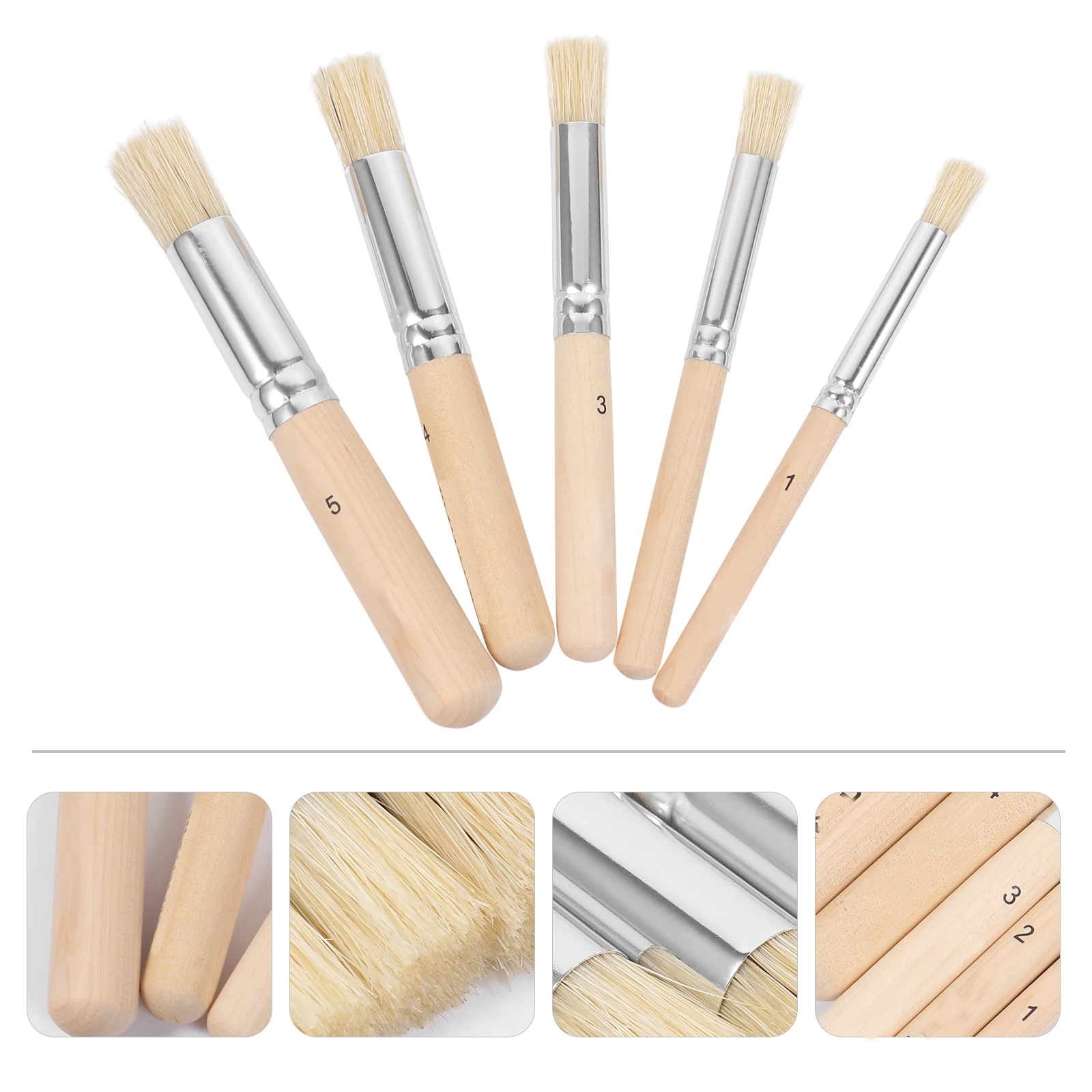 

5pcs Pig Bristle Brushes Wood H Aluminum Tube Stencil Painting Supplies Oil Acrylic Watercolor Brushes Art Craft Tools