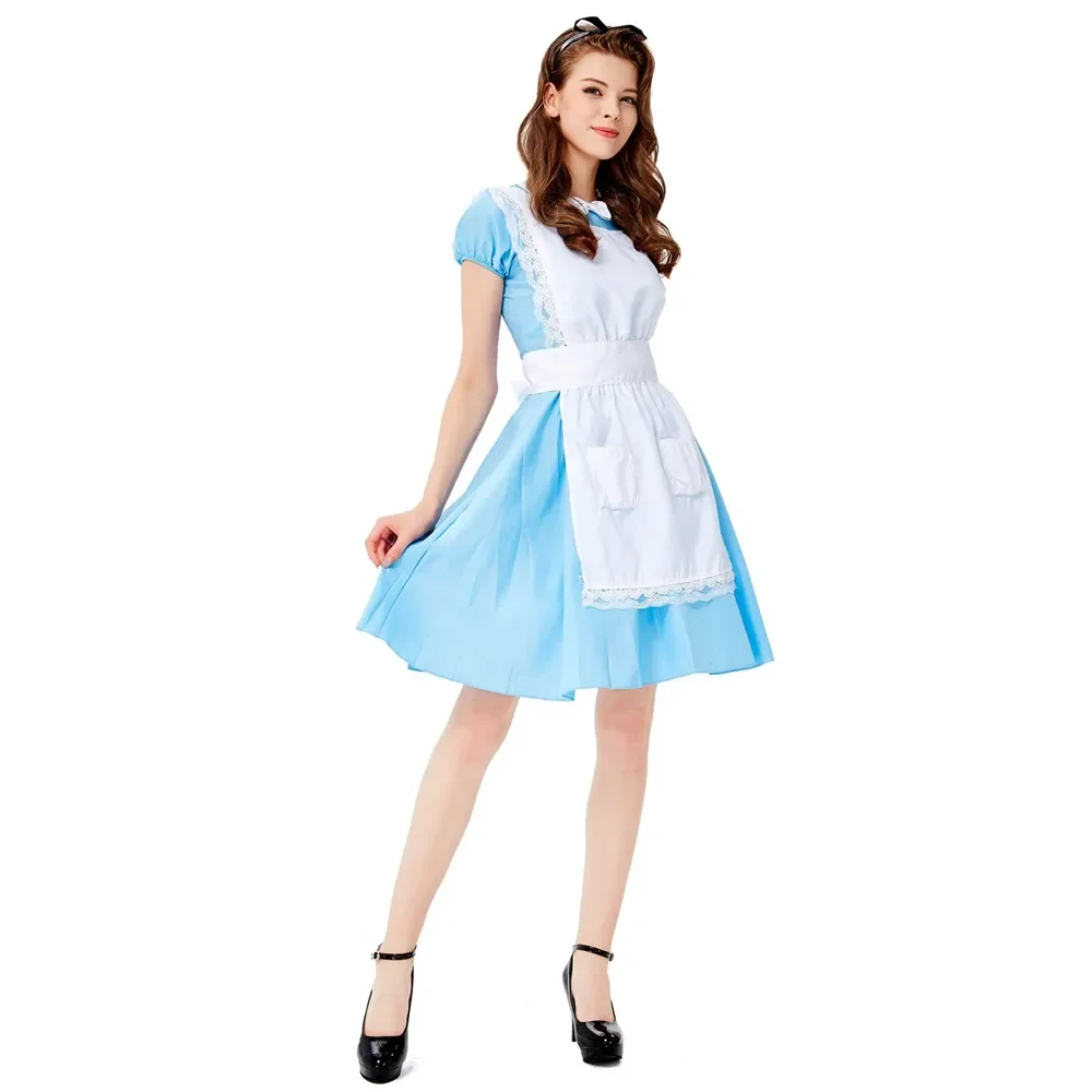 

Halloween Blue Party Adult Anime Maid Cosplay Costume Sissy Beer Maid Sweet Lolita Service Dress