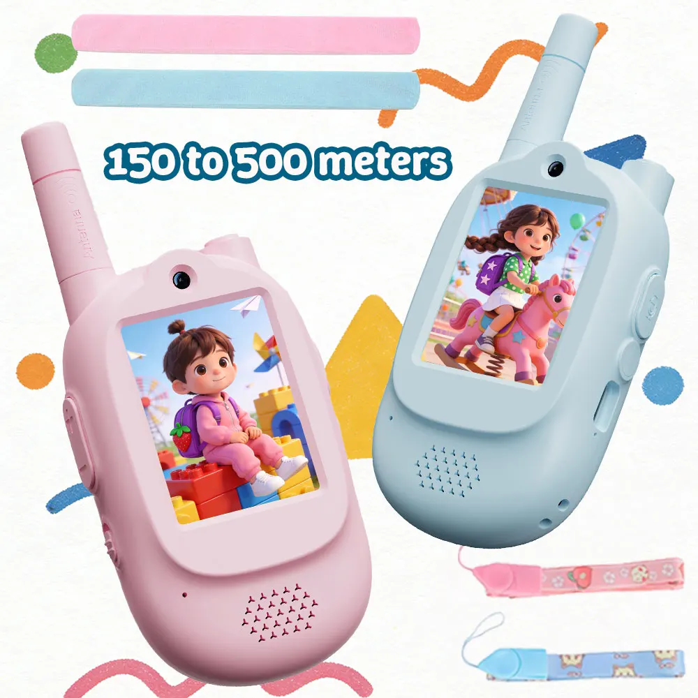 วิทยุสื่อสารสำหรับเด็กพร้อมสายนาฬิกา ชาร์จภายนอกได้ เสียงคมชัด โทรด้วยคลิกเดียว ลายการ์ตูน ของขวัญสำหรับเด็ก