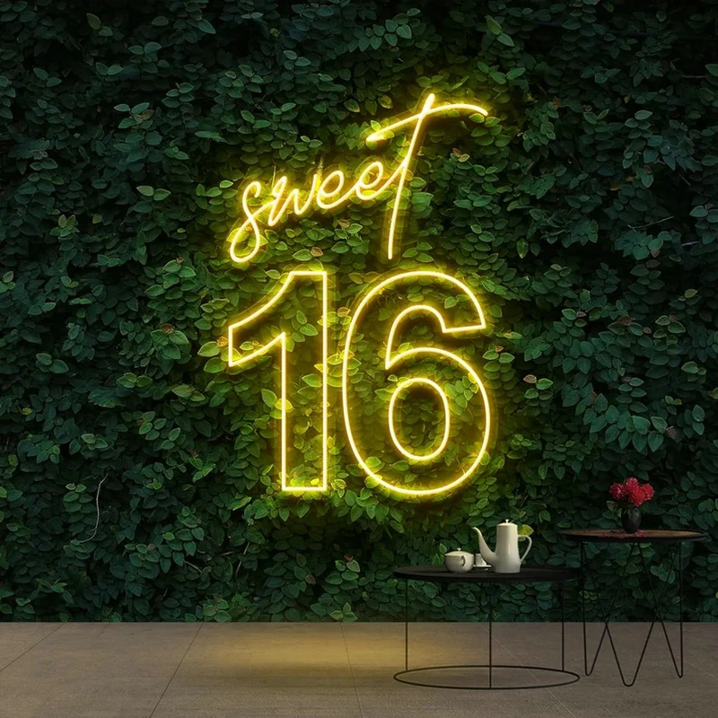 Sweet 16 Neon Sign LED Neon Light Sixteen Birthday 16Th Birthday Party Decoration 16 Years Personalized Neons Gift For Boy Girl