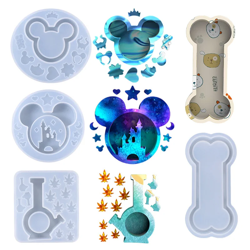 DIY Crystal Epoxy Resin Mold Fun Cartoon Mouse Head Castle Quicksand Silicone Mold Key Buckle Handmade Handicrafts