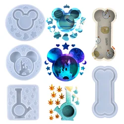 DIY Cristal Epoxy Resina Molde Diversão Cartoon Mouse Cabeça Castelo Quicksand Silicone Molde Chave Fivela Artesanato Artesanal