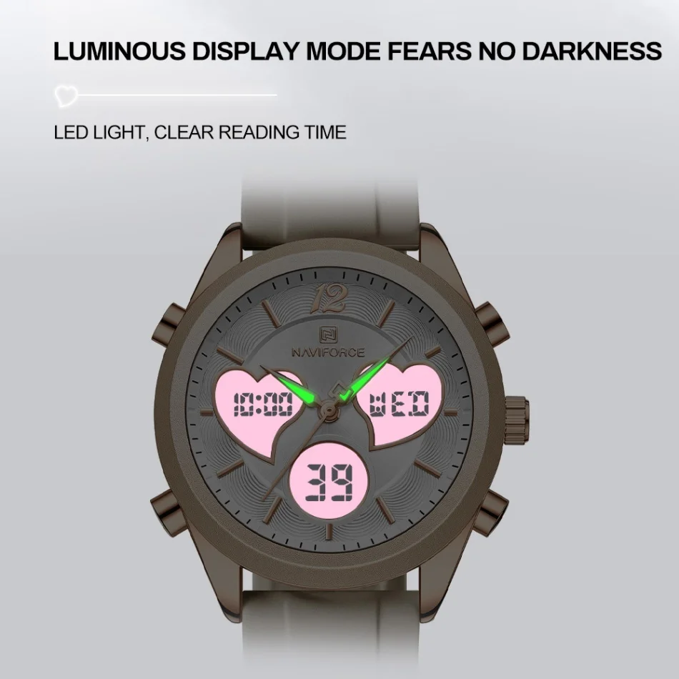

New NAVIFORCE Waterproof Elegant Ladies's Dual Display Time Women's Wrist Watch Fashion Simple Silicone Strap Watches Bracelet