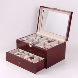 Caja de reloj de madera con 20 ranuras, caja de cristal, vino tinto, acabado de Piano, barniz para hornear, cajas de reloj de madera artesanales, organizador, soporte de almacenamiento, regalos