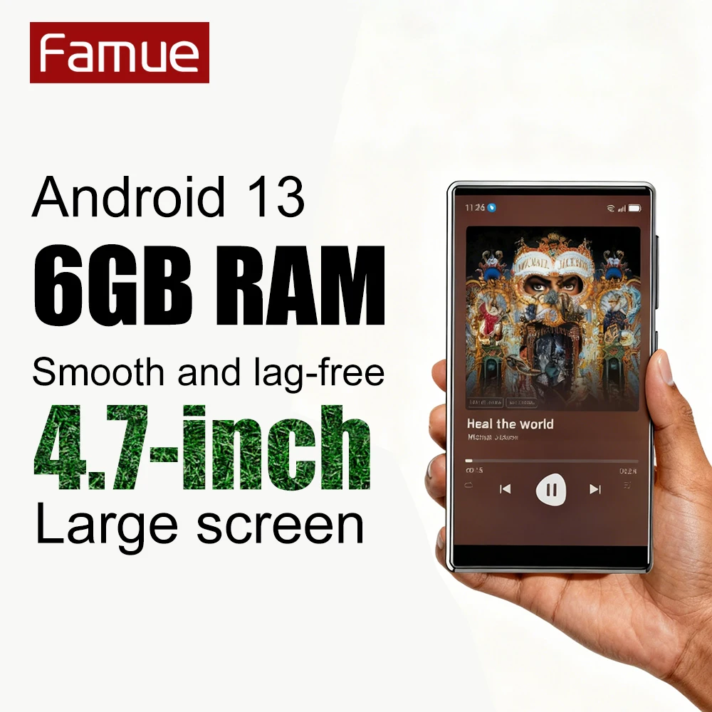 BF66 Famue Android 13 MP3 Player 4.7 Inch Screen 6GB+64GB Octa-Core 1TB Expandable Bluetooth 5.0 Loudspeaker HIFI Sound