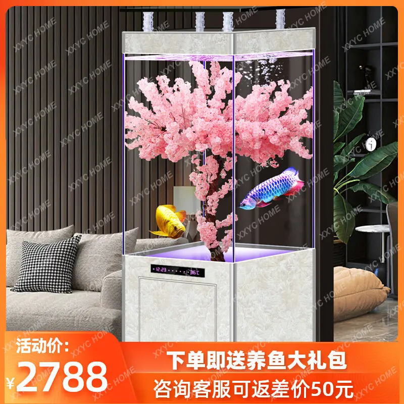 

Fish Tank Living Room 2023 New Household Small Partition Light Luxury Floor Super White Glass Lazy Ecological Aquarium