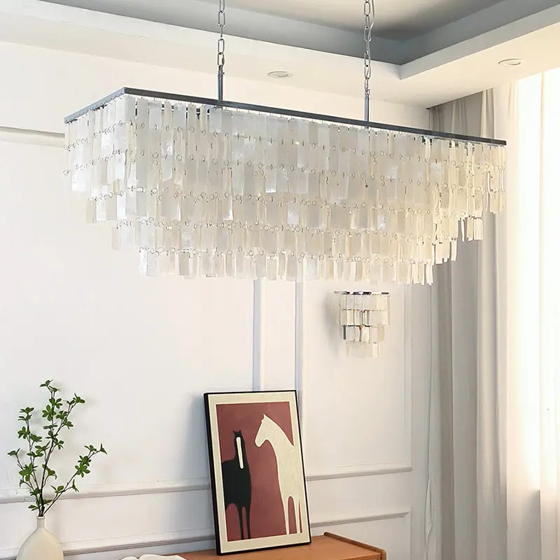 2026 New Shell Art Lamp Pendant Light with Empty Living Room Iron Plating Process
