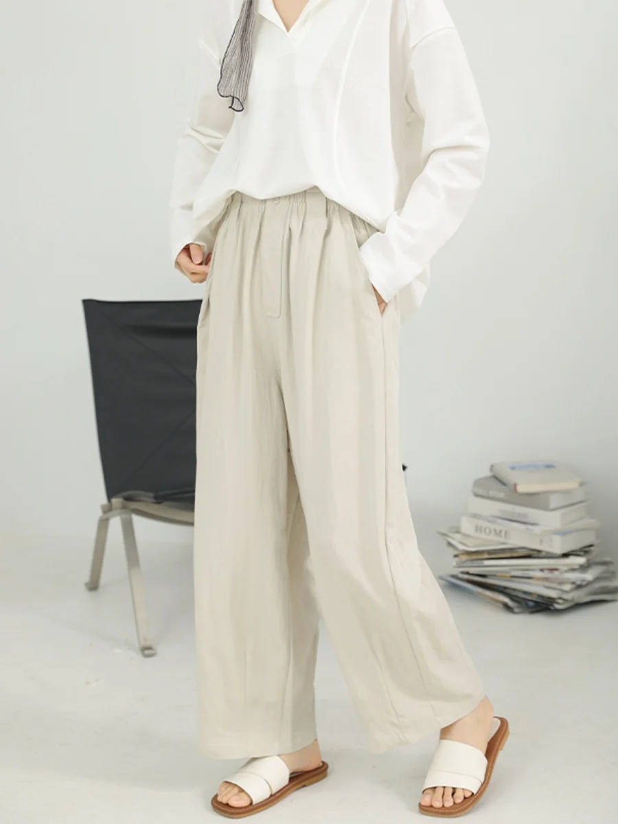 

Женские брюки DianThia с широкими штанинами, эластичным поясом и завязками, повседневный дизайн, длинные брюки из смесового хлопка и нейлона, с высокой талией, прямого кроя.