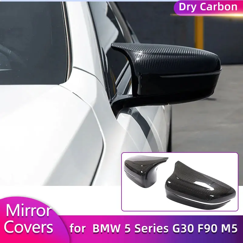 RHD Prepreg Dry Carbon Rearview Mirror Covers Caps for BMW 5 Series G30 F90 M5 Sedan 2018-2020 Car Side Mirror Caps Shell