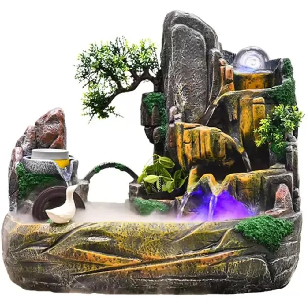 Water Fountain Resin Fake Mountain Flowing Water Indoor Fountain Feng Shui Wheel Inviting Wealth Turning Ball Water Features