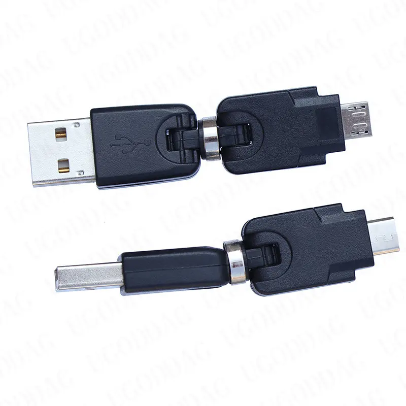 Adaptador de carga de sincronización de datos Micro USB macho a USB macho, transportador de ángulo de 360 grados, giratorio cambiable para dispositivo Micro USB