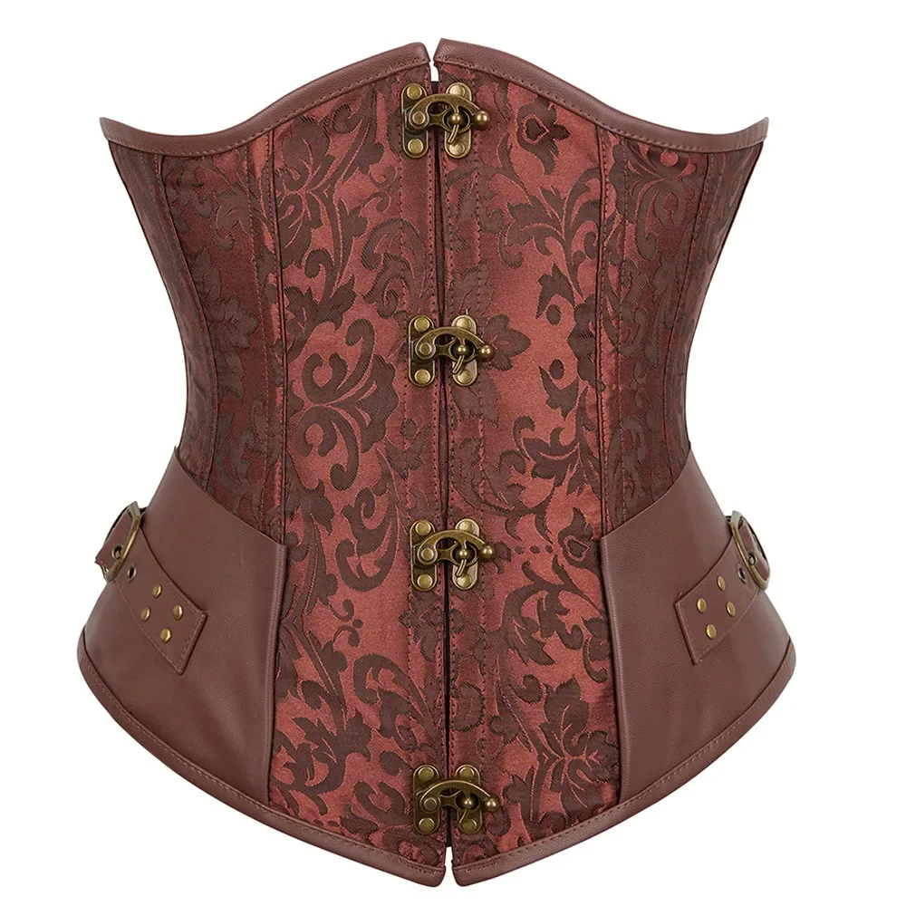 Faux Leather Underbust Corset Waist Control Gothic Corsets Waist Cincher Bustiers Steampunk Embroidery Short Waist Trainer