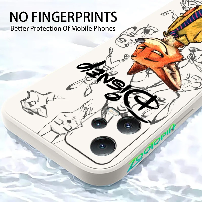 Zootopia Disney Cartoon Liquid Left Rope For Xiaomi Redmi Note 13 12 12S 12R 11 11T 11S 10 10S Pro Plus 5G Cover Phone Case