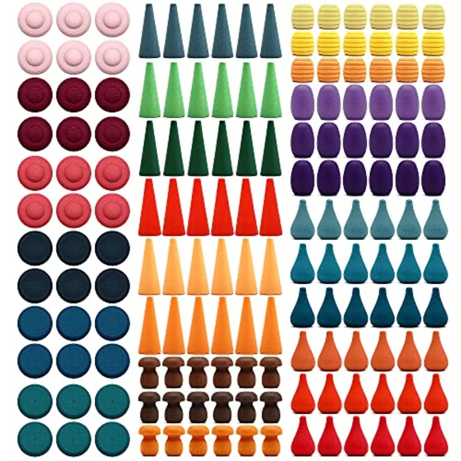 

Large Set Rainbow Color Style Wooden Loose Parts Sensory Play Toys, 7 Shapes, 27 Colors, Rainbow Stacker Nesting Toys (162 PCS)