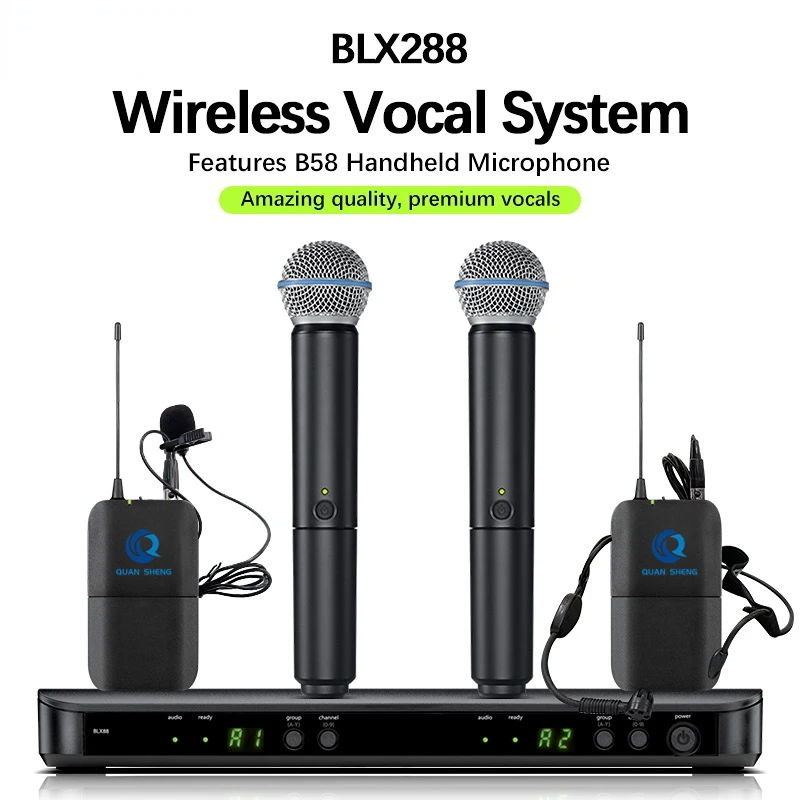 BLX288/BETA58A Wireless Vocal Microphone UHF System Handheld Dynamic Microfone for Karaoke Stage Performance Church Speech