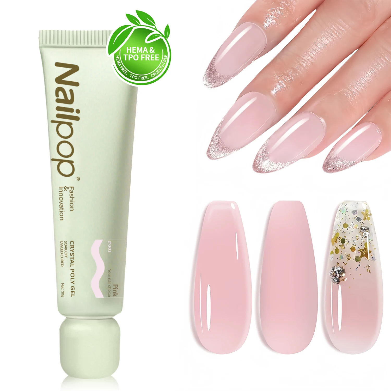 

Nailpop TPO/HEMA-Free Crystal Poly Nail Gel Builder Gel 6 Colors For Nails Extension UV/LED Lamp Curing Low Odor Long Lasting1pc