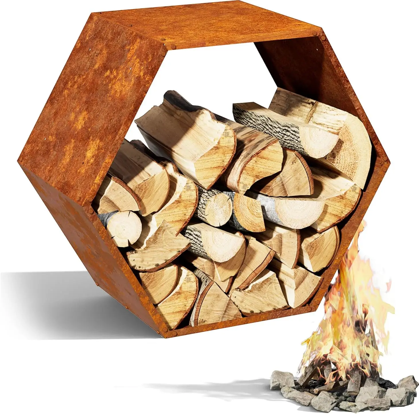 Log Rack Hexagon Heavy-Duty, Sturdy Log Holder with Honeycomb Design for Wood Storage, Suitable for both Outdoor and Indoor Use