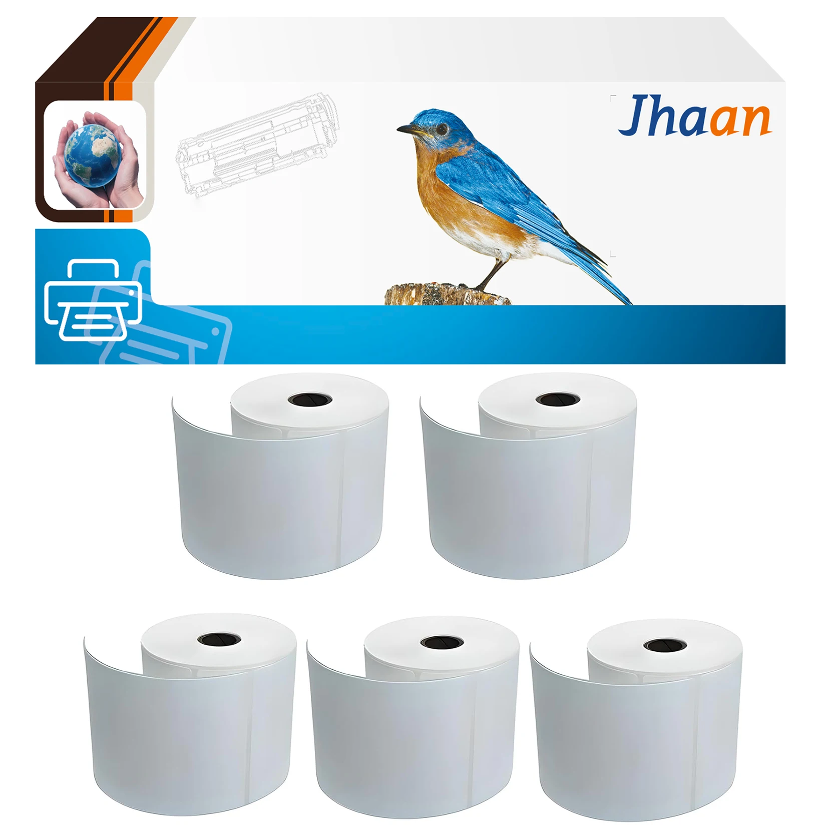 Jhaan 5 x Thermoetiketten (100 x 150 mm, 500 Etiketten/Rolle), kompatible Etiketten, kompatibel mit Thermoetikettendruckern Zebra T300, DA402 – Detail 1