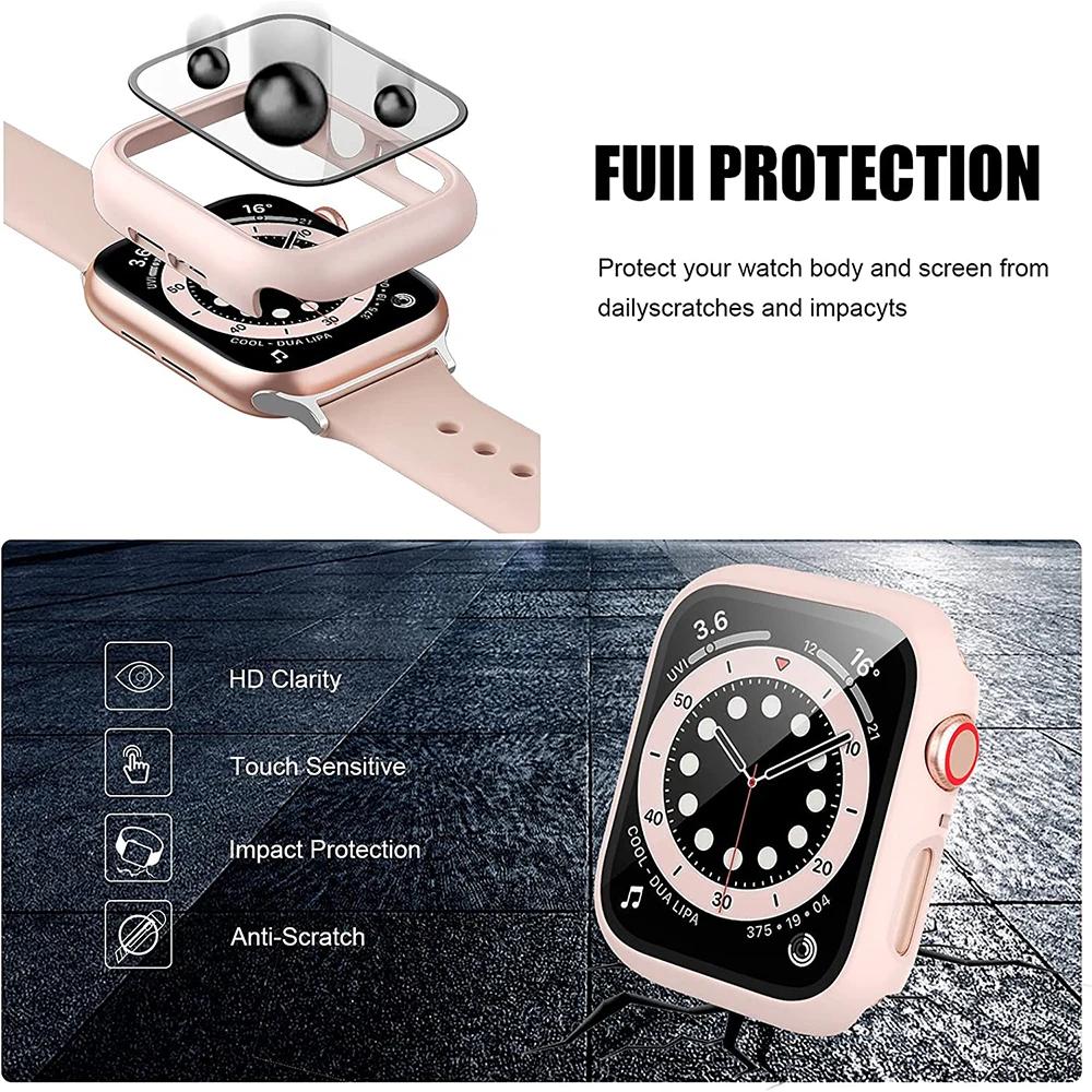 Custodia protettiva per schermo per Apple Watch Series 8 7 6 SE 5 4 3 44mm 40/45mm iwatch 41/42mm 38mm vetro + cover accessori per orologi Apple