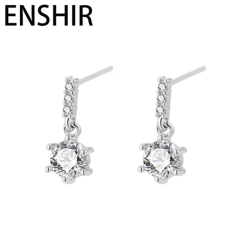 ENSHIR Shiny Zircon Stud Earrings for Women Simple Elegant Party Jewelry Gifts
