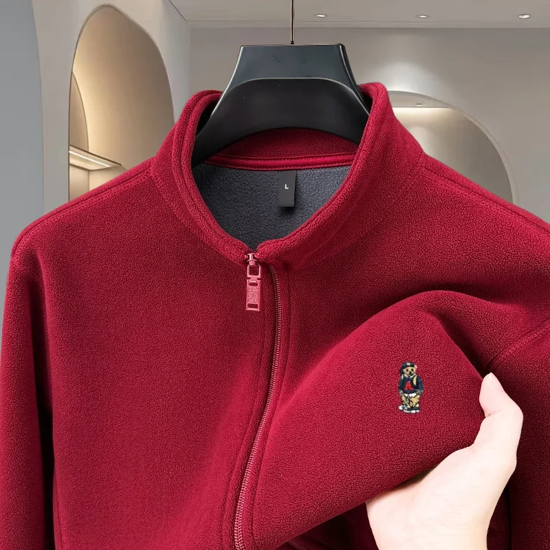 

Luxury brand exquisite teddy bear embroidered cardigan comfortable top for autumn and winter new men's velvet warm zipper jacket