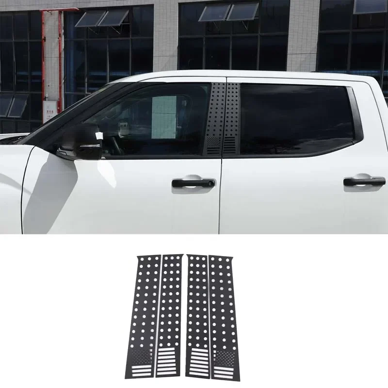 

For Toyota Tundra 2022-2024 Pickup Car Windows B-pillar Center column cover Trim Sticker Aluminum alloy Black Accessories 4Pcs