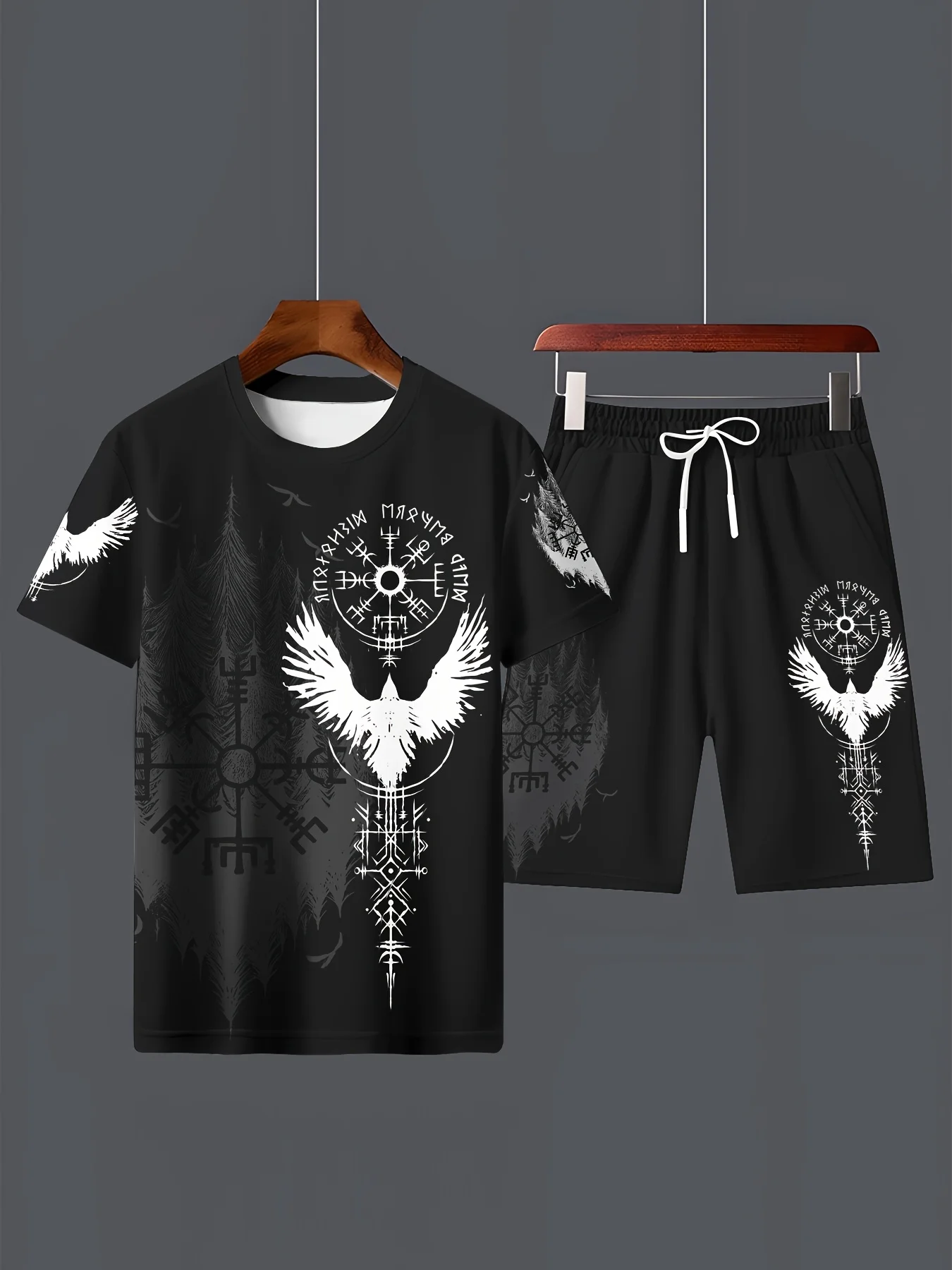 

Men'S Casual Set, Crew Neck Short Sleeve T-Shirt And Drawstring Shorts with Pockets, Breathable Soft Polyester, Summer Outdoor S
