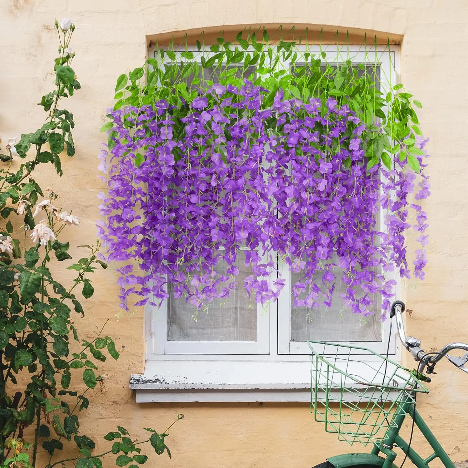 12 Pack Artificial Wisteria Hanging Flowers, Fake Silk Flower String for Wedding, Party, Wall Backdrop Decor (Purple)