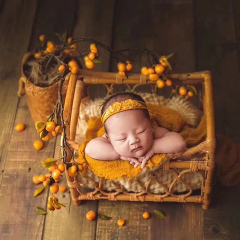 Accesorios de fotografía para recién nacidos, muebles de estudio, cesta de ratán tejida Vintage, Fondo de Silla, cama, niño y niña