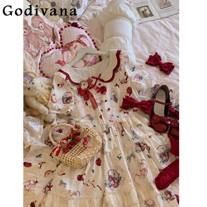 

Japanese Original Retro Lolita Princess Dress for Women College Style Doll Collar Puff Sleeve Sweet Cute Girl Doll Feel Dress