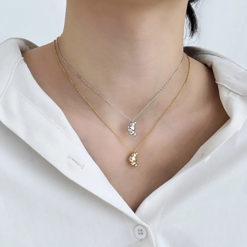 

New S925 Silver Necklace Women's Simple and Versatile Cartoon Pea Pendant Women's Clavicle Chain Jewelry