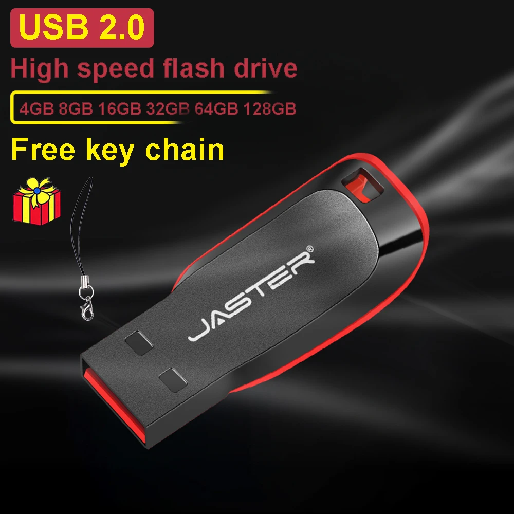 JASTER Black Red USB Flash Drive 128GB 100% Real Capacity Memory Stick 64GB Free Key Chain Pen Drive 32GB High Speed U Disk 16GB