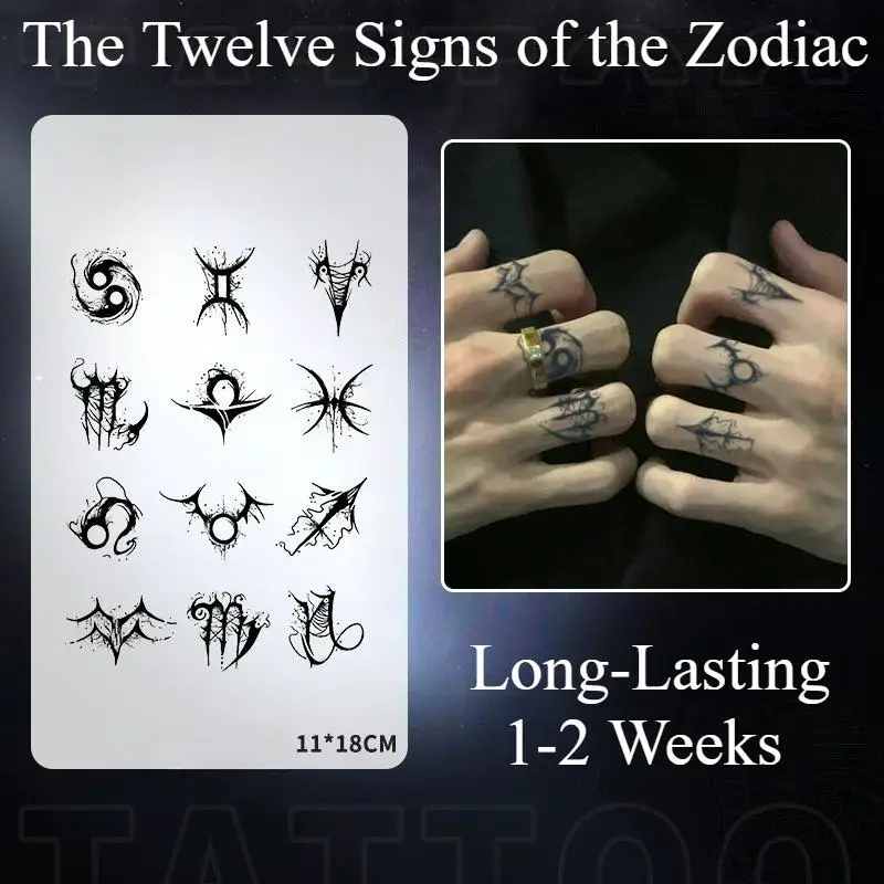 

Twelve Signs of Zodiac finger Temporary Tattoos,Tattoo Stickers,Waterproof Long-Lasting 15 Days,Semi-Permanent Fake Tattoo