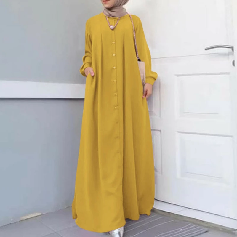 Autumn plus size casual dress Fashion women's pocket single-breasted loose temperament commuter long solid color dress