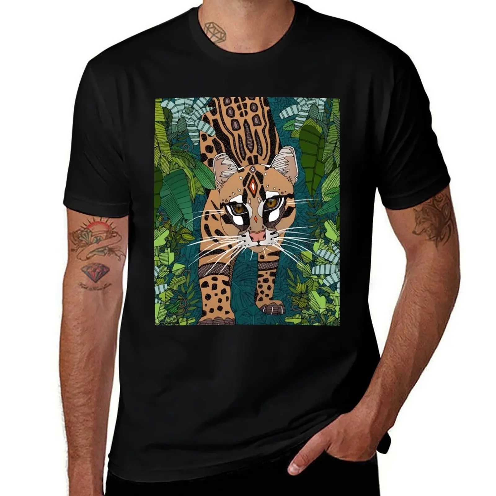 ocelot jungle teal T-Shirt cotton man t-shirts plain Personalized t-shirt mens graphic t-shirts big and tall