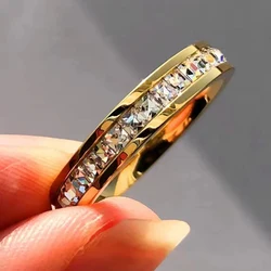 Anillo bohemio de piedra CZ de cristal para mujer, anillos de boda Vintage de acero inoxidable para mujer, promesa de moda, anillo de compromiso de Color dorado, joyería