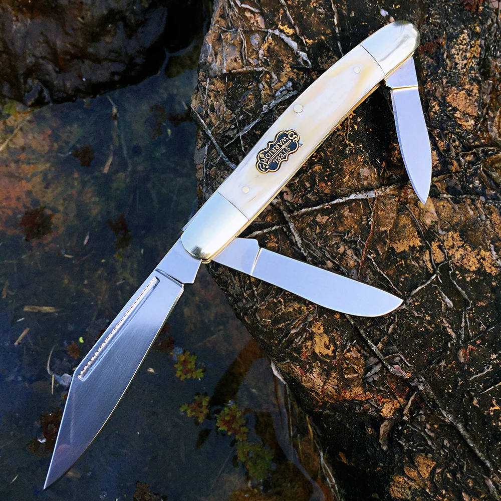 Imagem -02 - Folding Canivete com Authentic Horn Handle Três-blade Grande Trapper Slip Joint Knife