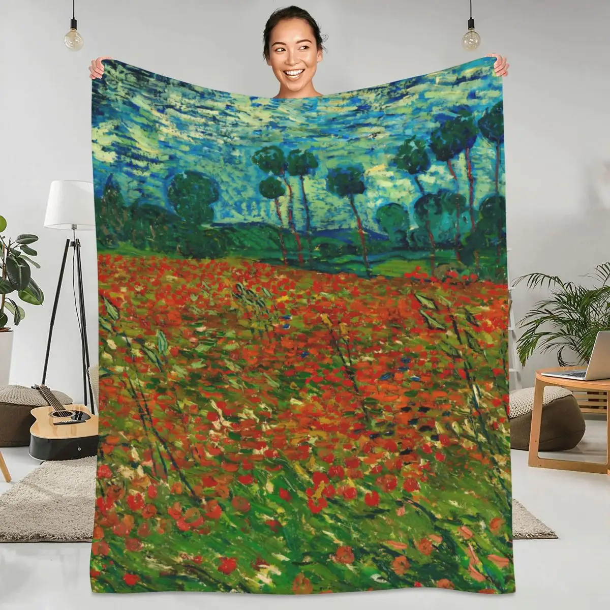 Vincent Van Gogh Flannel Blanket Quality Soft Durable Poppy Field Bedding Throws Winter Travelling Outdoor Funny Bedspread