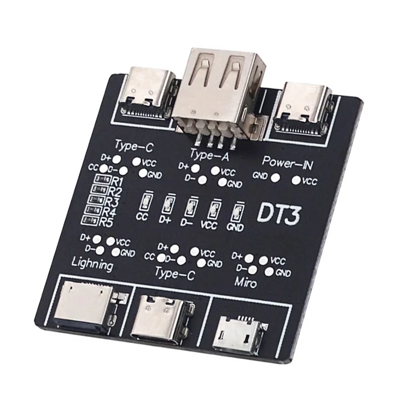 Placa de detecção de linha de dados usb para ios android micro-usb tipo-c placa de detecção de interruptor de curto-circuito dt3 testador de cabo usb